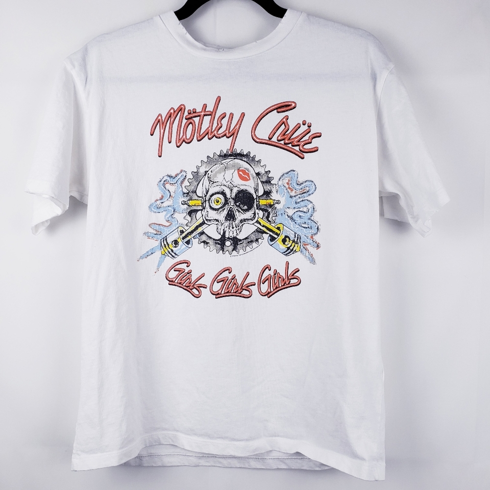 Topshop White Motley Crue Graphic Tee with Red and Yellow Accents